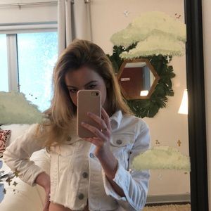 80s style cropped white denim jacket